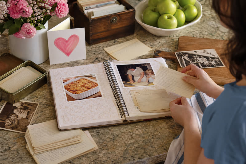 Bound family recipe book with handwritten recipes as a gift for Mom