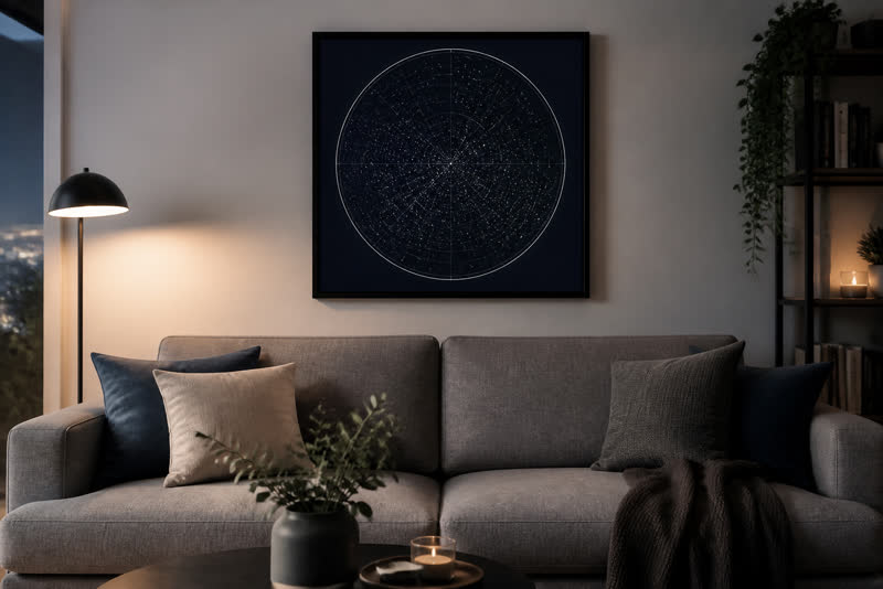 Custom star map print of the wedding night sky as anniversary wall art